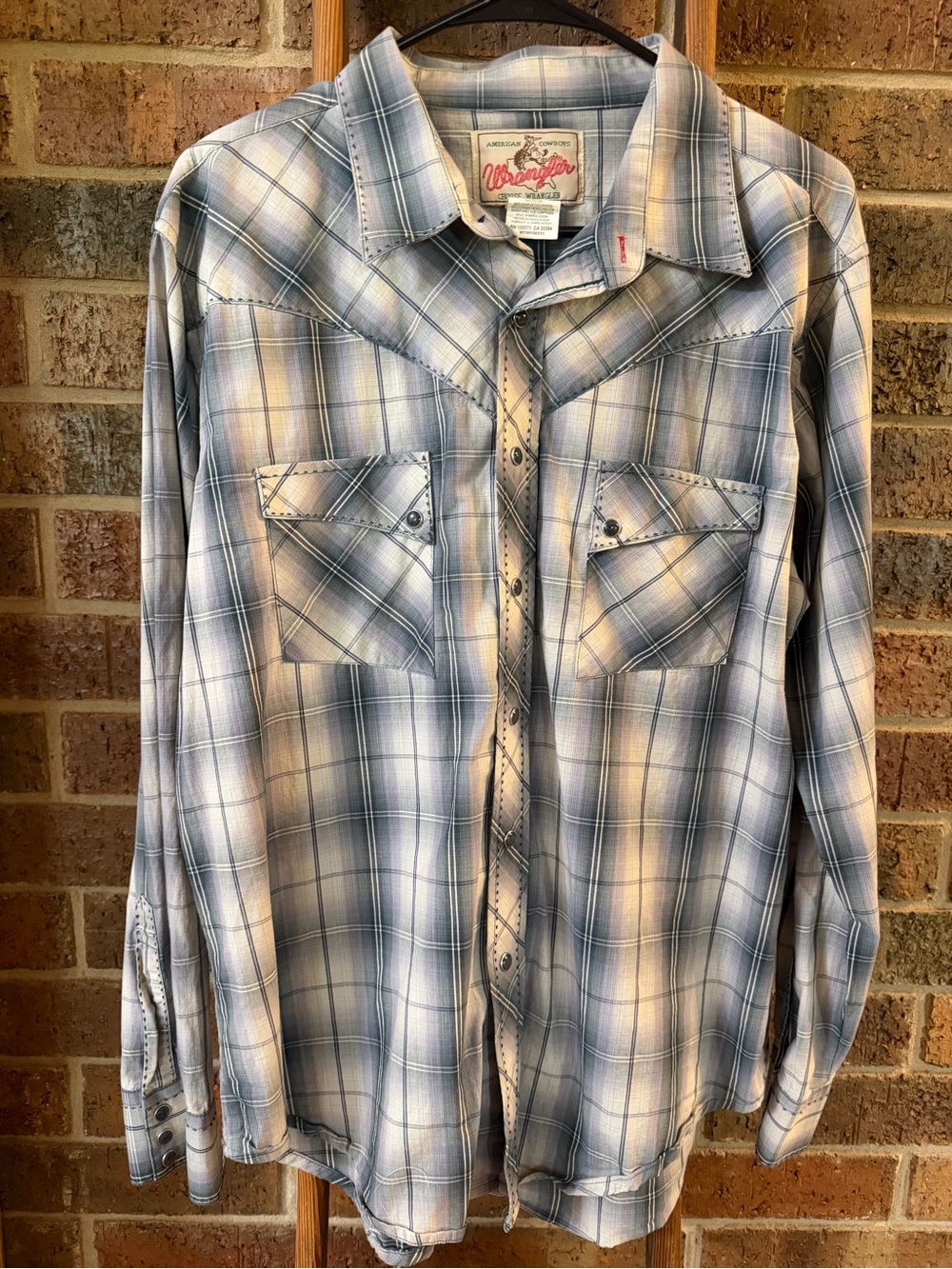 Wrangler Men's Blue Plaid Western Pearl Snap Shirt